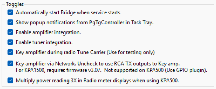 PgTg Settings Options